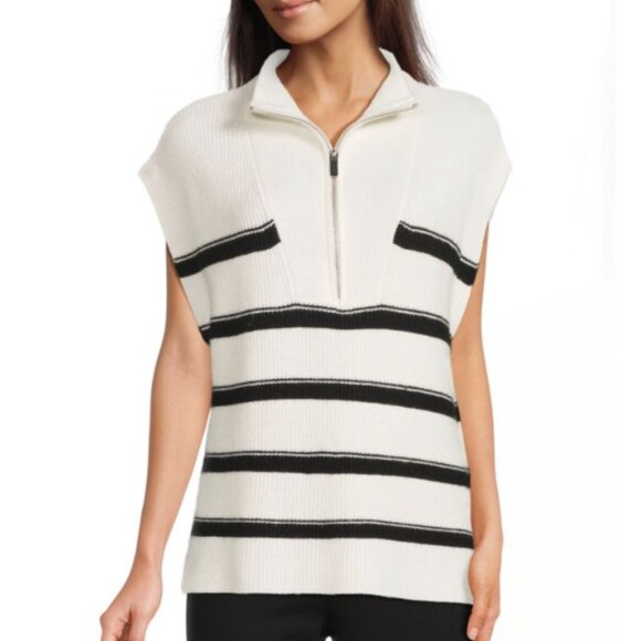 Laundry By Shelli Segal Sweaters - Laundry by Shelli Segal Striped Half Zip Sleeveless Pullover Large Coastal Chic